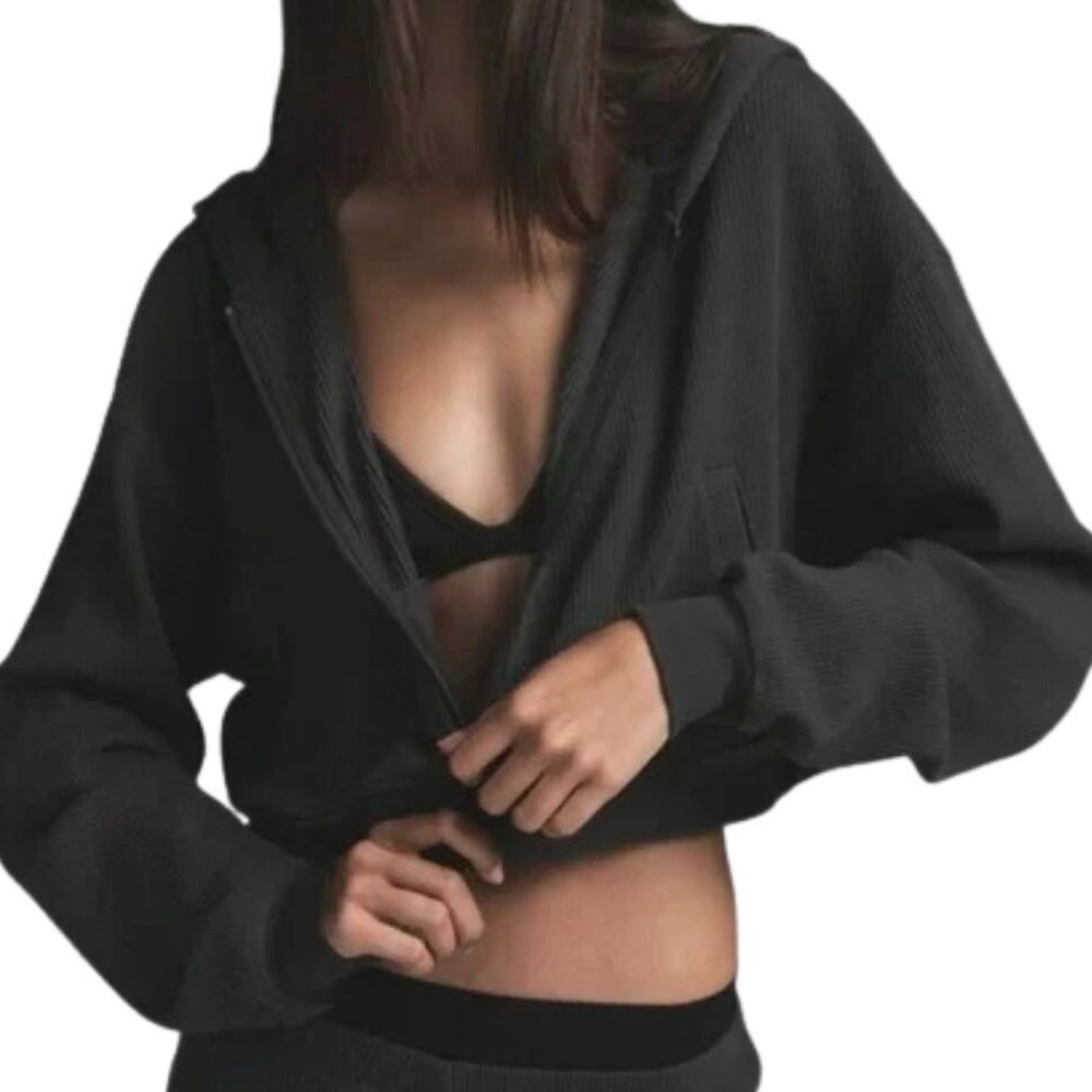 SKIMS Heavy Waffle Cropped Zip-Up
Hoodie Ash NWT Size Small